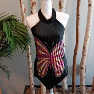 Vintage 90’s Moa Moa Pleated Handkerchief  Halter Top EUC